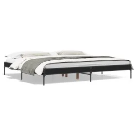 Engineered wood and black metal bed frame 200x200cm by vidaXL, Beds and slatted bases - Ref: Foro24-844996, Price: 98,82 €, D...