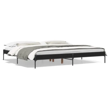 Engineered wood and black metal bed frame 200x200cm by vidaXL, Beds and slatted bases - Ref: Foro24-844996, Price: 98,82 €, D...