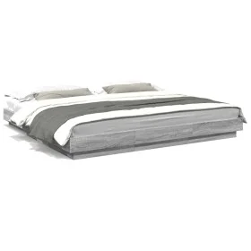 Sonoma gray wood bed frame with LED lights 200x200 cm by vidaXL, Beds and slatted bases - Ref: Foro24-3281075, Price: 204,61 ...