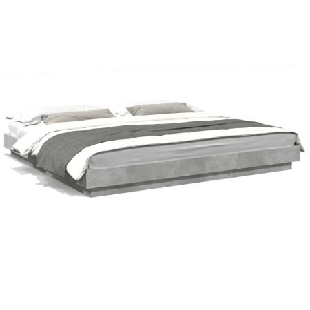 Bed frame with LED lights concrete gray wood 180x200 cm by vidaXL, Beds and slatted bases - Ref: Foro24-3281080, Price: 202,1...