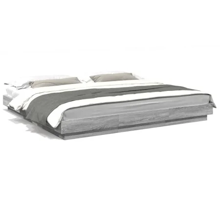 Sonoma gray wood bed frame with LED lights 180x200 cm by vidaXL, Beds and slatted bases - Ref: Foro24-3281082, Price: 197,10 ...