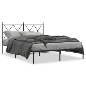 Bed frame with black metal headboard 140x190 cm by vidaXL, Beds and slatted bases - Ref: Foro24-376502, Price: 109,90 €, Disc...