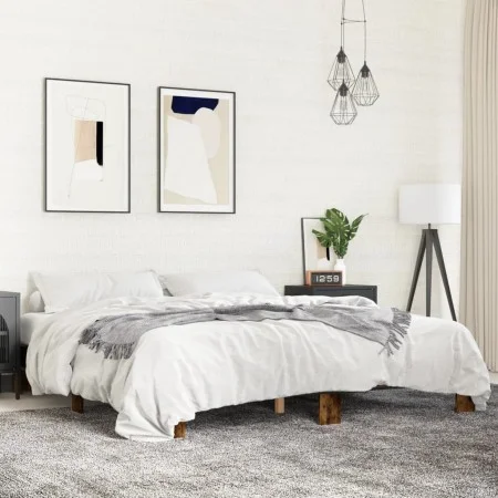 Engineered wood bed frame metal smoked oak 180x200cm by vidaXL, Beds and slatted bases - Ref: Foro24-3280224, Price: 127,68 €...