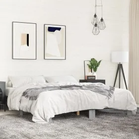 Sonoma gray metal engineered wood bed frame 160x200 cm by vidaXL, Beds and slatted bases - Ref: Foro24-3280230, Price: 126,94...