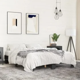 Engineered wood and black metal bed frame 150x200cm by vidaXL, Beds and slatted bases - Ref: Foro24-3280232, Price: 124,78 €,...