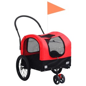Remolque de bicicleta para mascotas cochecito 2 en 1 rojo negro