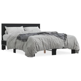 Engineered wood and black metal bed frame 135x190cm by vidaXL, Beds and slatted bases - Ref: Foro24-3280207, Price: 145,22 €,...