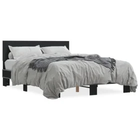 Engineered wood and black metal bed frame 135x190cm by vidaXL, Beds and slatted bases - Ref: Foro24-3280207, Price: 143,45 €,...