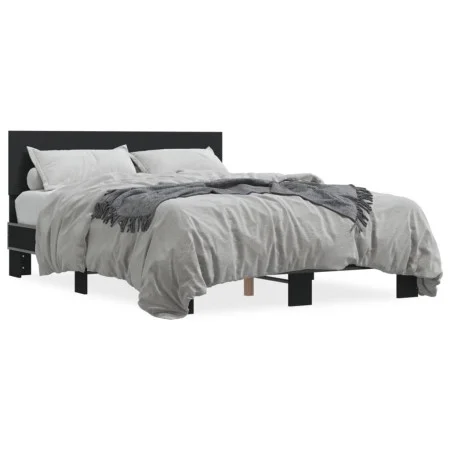 Engineered wood and black metal bed frame 135x190cm by vidaXL, Beds and slatted bases - Ref: Foro24-3280207, Price: 143,45 €,...
