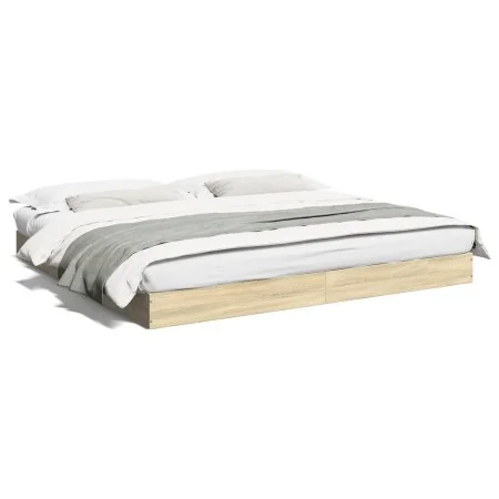 Sonoma oak engineered wood bed frame 200x200 cm by vidaXL, Beds and slatted bases - Ref: Foro24-841995, Price: 97,57 €, Disco...