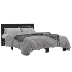 Engineered wood and black metal bed frame 135x190cm by vidaXL, Beds and slatted bases - Ref: Foro24-3280162, Price: 143,75 €,...