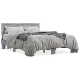 Sonoma gray metal engineered wood bed frame 140x200 cm by vidaXL, Beds and slatted bases - Ref: Foro24-3280195, Price: 149,79...