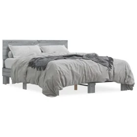 Sonoma gray metal engineered wood bed frame 140x200 cm by vidaXL, Beds and slatted bases - Ref: Foro24-3280195, Price: 148,01...