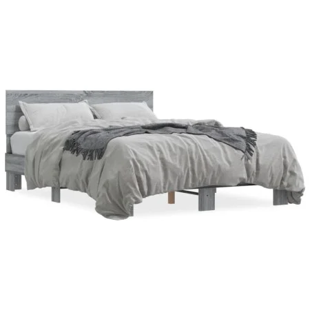 Sonoma gray metal engineered wood bed frame 140x200 cm by vidaXL, Beds and slatted bases - Ref: Foro24-3280195, Price: 148,01...