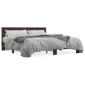 Estructura cama madera ingeniería metal marrón roble 200x200 cm de vidaXL, Camas y somieres - Ref: Foro24-3280176, Precio: 16...