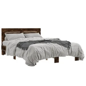 Engineered wood bed frame metal smoked oak 140x190cm by vidaXL, Beds and slatted bases - Ref: Foro24-3280169, Price: 138,50 €...