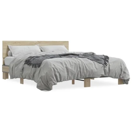 Estructura cama madera ingeniería metal roble Sonoma 150x200 cm de vidaXL, Camas y somieres - Ref: Foro24-3280188, Precio: 14...
