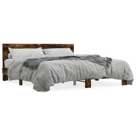 Estructura cama madera ingeniería metal roble ahumado 200x200cm de vidaXL, Camas y somieres - Ref: Foro24-3280174, Precio: 15...