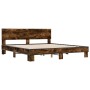 Estructura cama madera ingeniería metal roble ahumado 200x200cm de vidaXL, Camas y somieres - Ref: Foro24-3280174, Precio: 15...