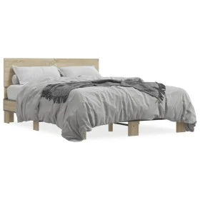 Sonoma oak metal engineered wood bed frame 140x190 cm by vidaXL, Beds and slatted bases - Ref: Foro24-3280213, Price: 141,00 ...