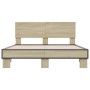 Estructura cama madera ingeniería metal roble Sonoma 140x190 cm de vidaXL, Camas y somieres - Ref: Foro24-3280213, Precio: 14...