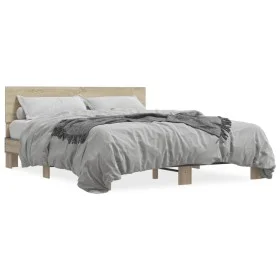 Sonoma oak metal engineered wood bed frame 160x200 cm by vidaXL, Beds and slatted bases - Ref: Foro24-3280183, Price: 146,97 ...