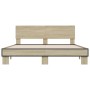 Sonoma oak metal engineered wood bed frame 160x200 cm by vidaXL, Beds and slatted bases - Ref: Foro24-3280183, Price: 148,76 ...