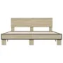 Sonoma oak metal engineered wood bed frame 160x200 cm by vidaXL, Beds and slatted bases - Ref: Foro24-3280183, Price: 146,95 ...