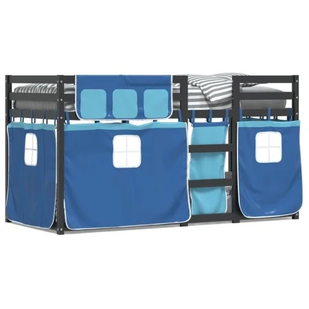 Bunk bed with curtains solid blue pine wood 90x200 cm by vidaXL, Beds and slatted bases - Ref: Foro24-3283935, Price: 290,09 ...