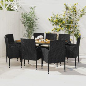 Juego de comedor de jardín 9 piezas ratán sintético negro en Conjuntos de jardín | Comprar online en Foro24