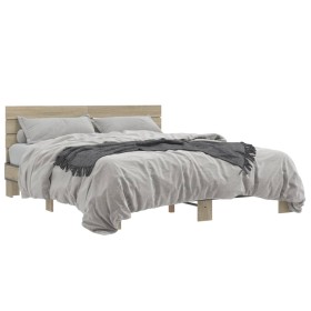 Estructura cama madera ingeniería metal roble Sonoma 150x200 cm de vidaXL, Camas y somieres - Ref: Foro24-3280143, Precio: 14...