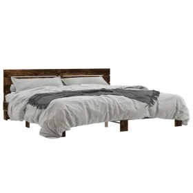 Engineered wood bed frame metal smoked oak 200x200cm by vidaXL, Beds and slatted bases - Ref: Foro24-3280129, Price: 155,90 €...