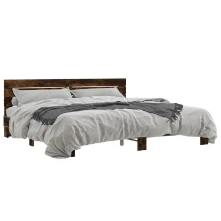 Estructura cama madera ingeniería metal roble ahumado 200x200cm de vidaXL, Camas y somieres - Ref: Foro24-3280129, Precio: 15...