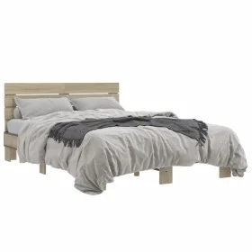 Sonoma oak metal engineered wood bed frame 140x200 cm by vidaXL, Beds and slatted bases - Ref: Foro24-3280148, Price: 138,69 ...