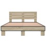 Sonoma oak metal engineered wood bed frame 140x200 cm by vidaXL, Beds and slatted bases - Ref: Foro24-3280148, Price: 140,41 ...