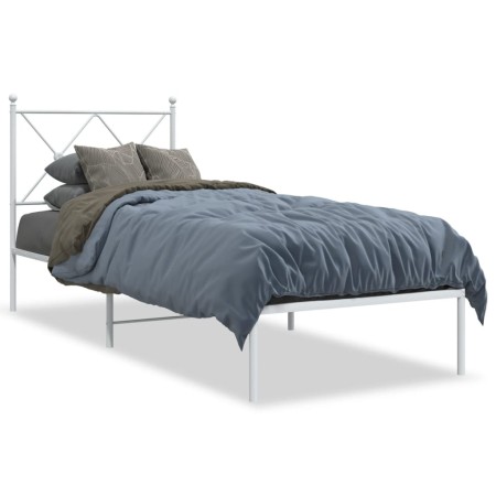 Bettgestell aus Metall mit weißem Kopfteil 80x200 cm von vidaXL, Betten und Lattenroste - Ref: Foro24-376542, Preis: 60,54 €,...