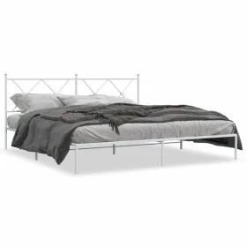 Metal bed frame with white headboard 183x213 cm by vidaXL, Beds and slatted bases - Ref: Foro24-376556, Price: 103,99 €, Disc...