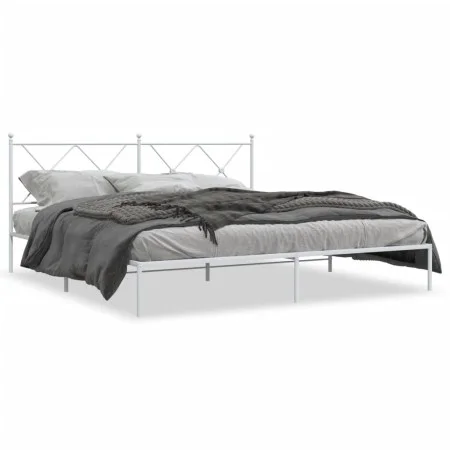 Metal bed frame with white headboard 183x213 cm by vidaXL, Beds and slatted bases - Ref: Foro24-376556, Price: 103,99 €, Disc...