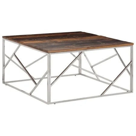 Mesa de centro acero inoxidable madera maciza traviesa plateado de vidaXL, Mesas de centro - Ref: Foro24-349957, Precio: 136,...
