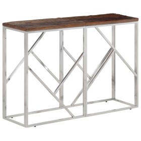 Mesa consola acero inoxidable madera maciza traviesa plateado