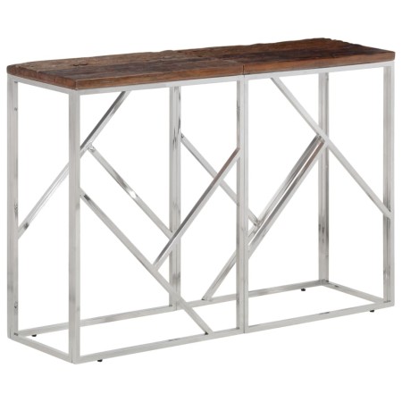 Mesa consola acero inoxidable madera maciza traviesa plateado de vidaXL, Mesas auxiliares - Ref: Foro24-349997, Precio: 93,07...