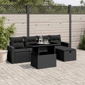 Set de sofás de jardín 6 piezas y cojines ratán sintético negro de vidaXL, Conjuntos de jardín - Ref: Foro24-3274805, Precio:...