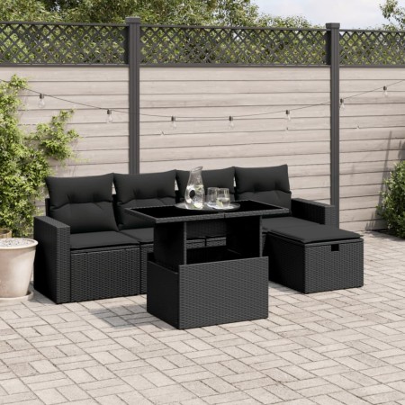 6-teilige Gartensofagarnitur und schwarze synthetische Rattankissen von vidaXL, Gartensets - Ref: Foro24-3274805, Preis: 402,...
