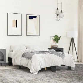 Engineered wood and black metal bed frame 140x200cm by vidaXL, Beds and slatted bases - Ref: Foro24-845857, Price: 111,34 €, ...