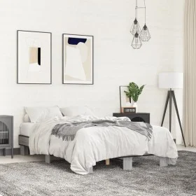 Sonoma gray metal engineered wood bed frame 140x200 cm by vidaXL, Beds and slatted bases - Ref: Foro24-845860, Price: 111,34 ...