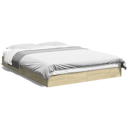 Sonoma oak engineered wood bed frame 120x200 cm by vidaXL, Beds and slatted bases - Ref: Foro24-842030, Price: 83,13 €, Disco...