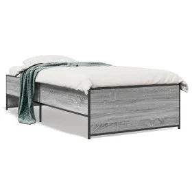 Sonoma gray metal engineered wood bed frame 90x190 cm by vidaXL, Beds and slatted bases - Ref: Foro24-845249, Price: 90,77 €,...