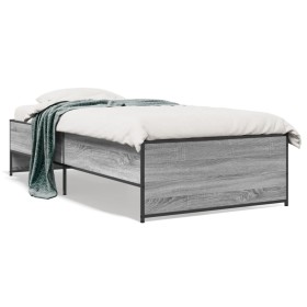 Sonoma gray metal engineered wood bed frame 75x190 cm by vidaXL, Beds and slatted bases - Ref: Foro24-845254, Price: 89,08 €,...