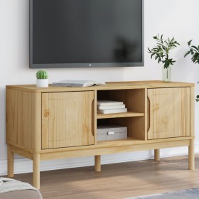 Mueble de TV FLORO madera maciza pino marrón cera 114x43x55 cm
