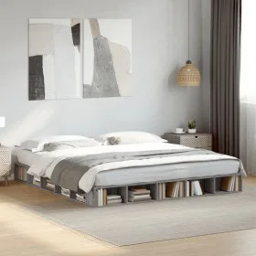 Sonoma gray engineered wood bed frame 200x200 cm by vidaXL, Beds and slatted bases - Ref: Foro24-3280452, Price: 162,38 €, Di...